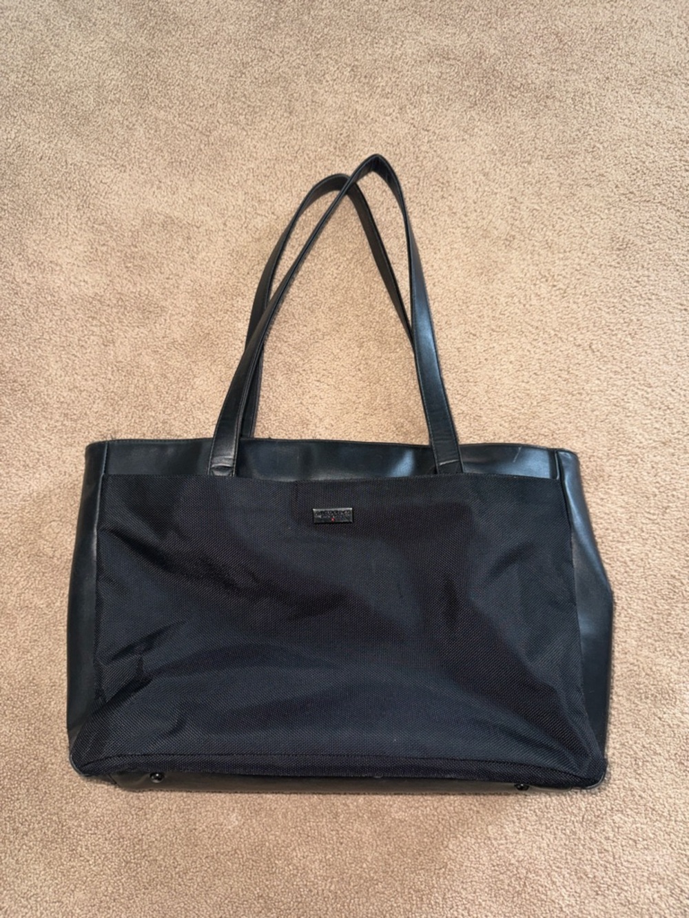 Classic Black Women's Tote Bag with Long Handles and Computer Sleeve Insert